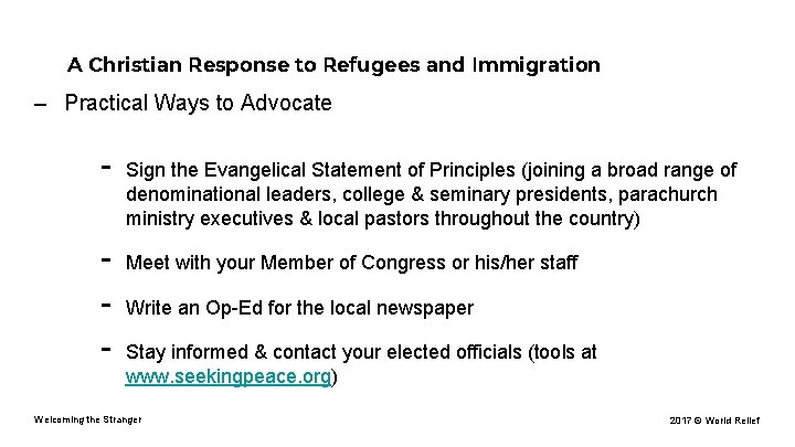 A Christian Response to Refugees and Immigration – Practical Ways to Advocate - Sign