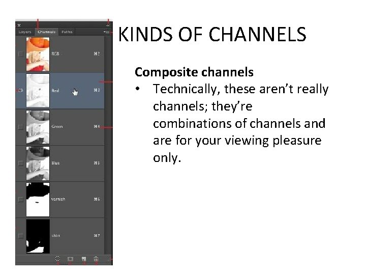 KINDS OF CHANNELS Composite channels • Technically, these aren’t really channels; they’re combinations of