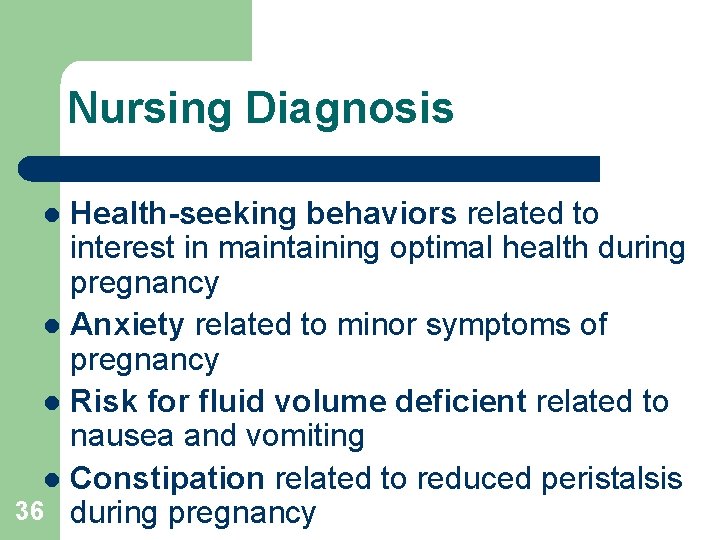 Nursing Diagnosis Health-seeking behaviors related to interest in maintaining optimal health during pregnancy l