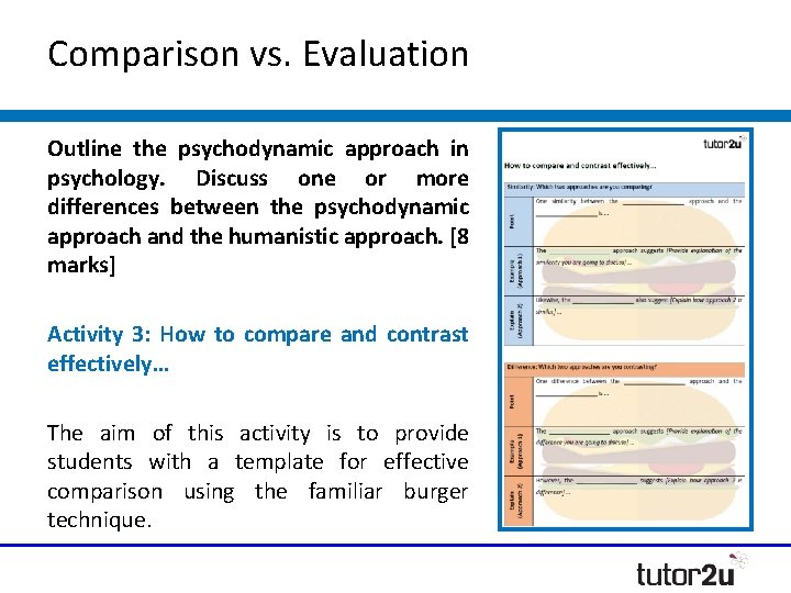 Comparison vs. Evaluation Outline the psychodynamic approach in psychology. Discuss one or more differences