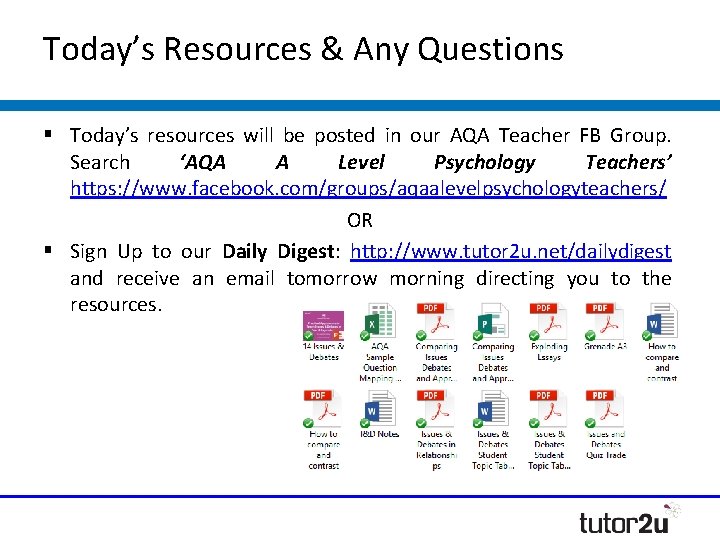 Today’s Resources & Any Questions Today’s resources will be posted in our AQA Teacher