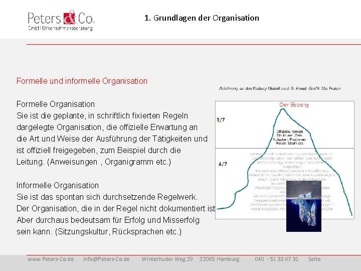 1. Grundlagen der Organisation Formelle und informelle Organisation Formelle Organisation Sie ist die geplante,