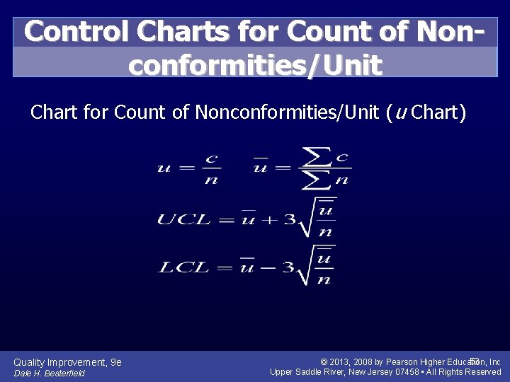 Control Charts for Count of Nonconformities/Unit Chart for Count of Nonconformities/Unit (u Chart) Quality