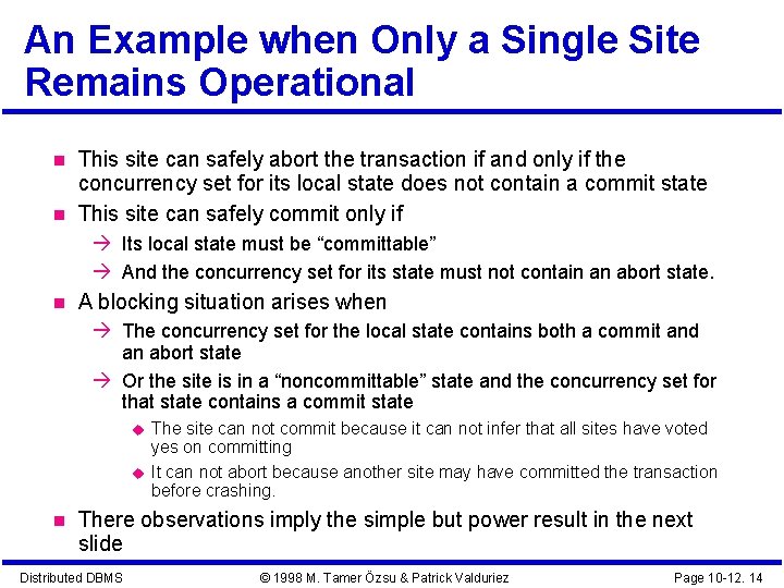 An Example when Only a Single Site Remains Operational This site can safely abort An Example when Only a Single Site Remains Operational This site can safely abort