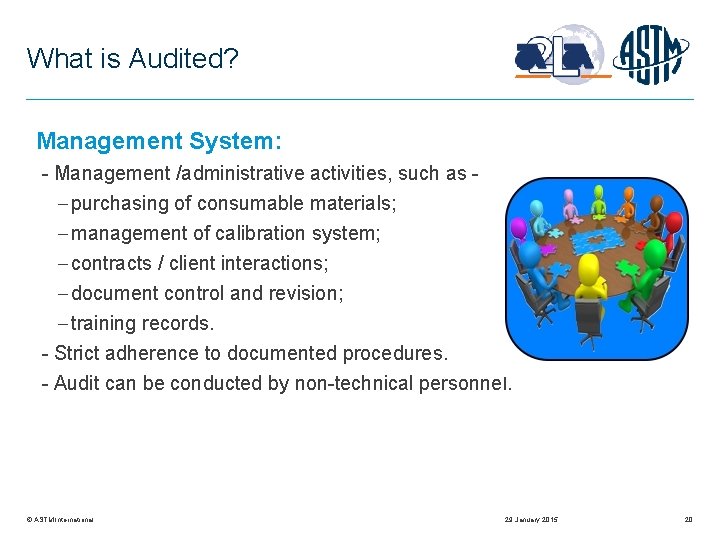 What is Audited? Management System: - Management /administrative activities, such as - purchasing of