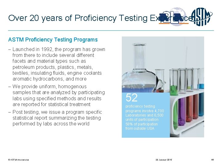 Over 20 years of Proficiency Testing Experience ASTM Proficiency Testing Programs Launched in 1992,