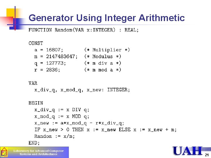 Generator Using Integer Arithmetic 21 