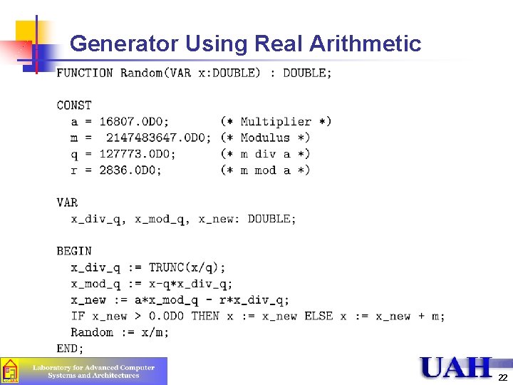 Generator Using Real Arithmetic 22 