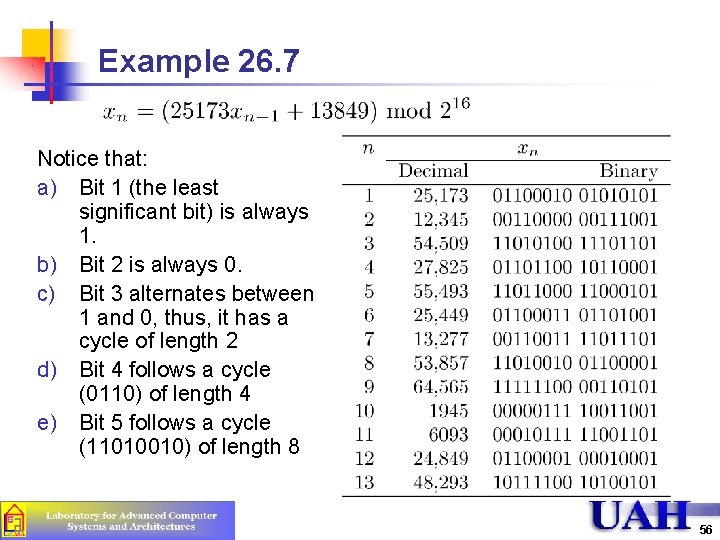 Example 26. 7 Notice that: a) Bit 1 (the least significant bit) is always