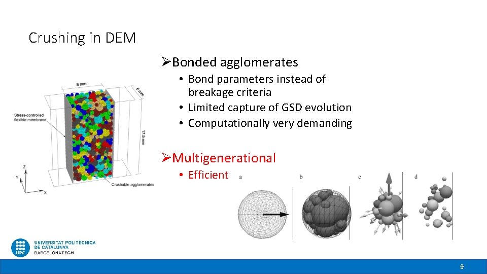Crushing in DEM ØBonded agglomerates • Bond parameters instead of breakage criteria • Limited