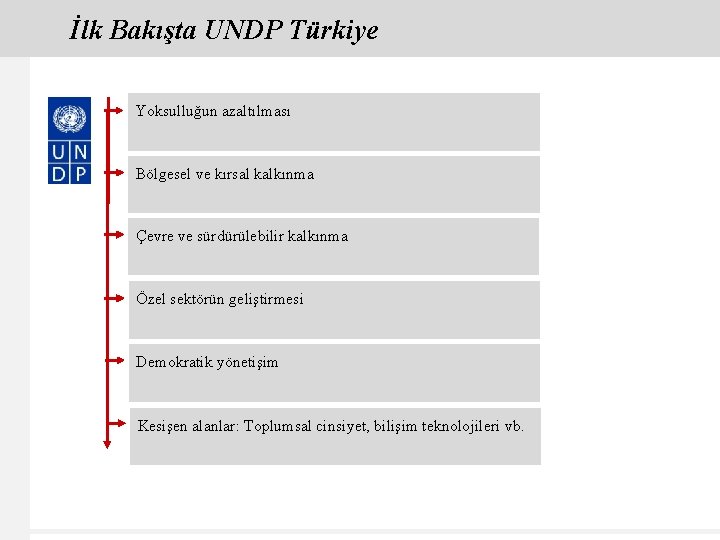 İlk Bakışta UNDP Türkiye Yoksulluğun azaltılması Bölgesel ve kırsal kalkınma Çevre ve sürdürülebilir kalkınma