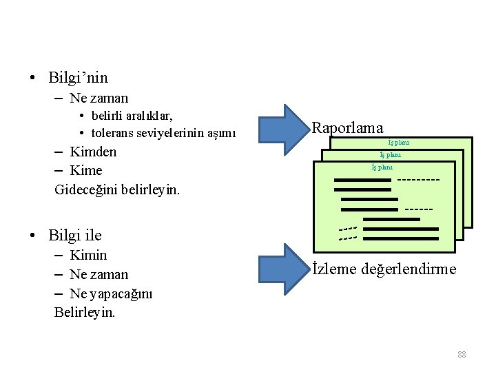  • Bilgi’nin – Ne zaman • belirli aralıklar, • tolerans seviyelerinin aşımı –