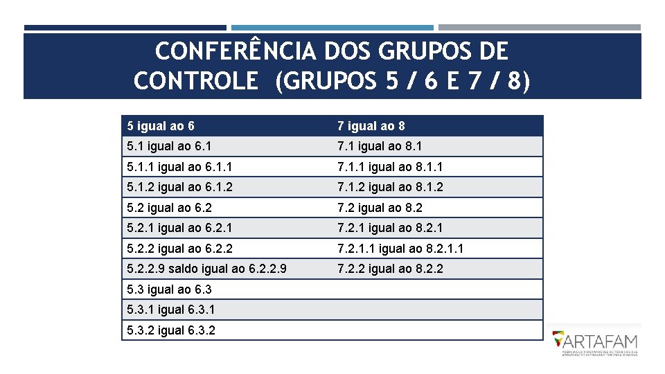 CONFERÊNCIA DOS GRUPOS DE CONTROLE (GRUPOS 5 / 6 E 7 / 8) 5