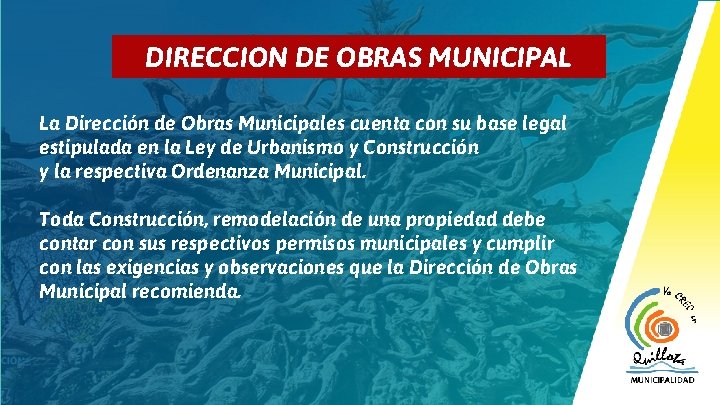 2 DIRECCION DE OBRAS MUNICIPAL La Dirección de Obras Municipales cuenta con su base