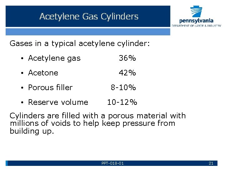 Acetylene Gas Cylinders Gases in a typical acetylene cylinder: • Acetylene gas 36% •