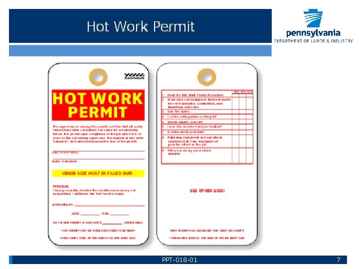 Hot Work Permit PPT-018 -01 7 
