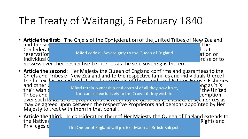 The Treaty of Waitangi, 6 February 1840 • Article the first: The Chiefs of