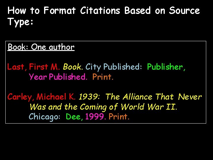 How to Format Citations Based on Source Type: Book: One author Last, First M.