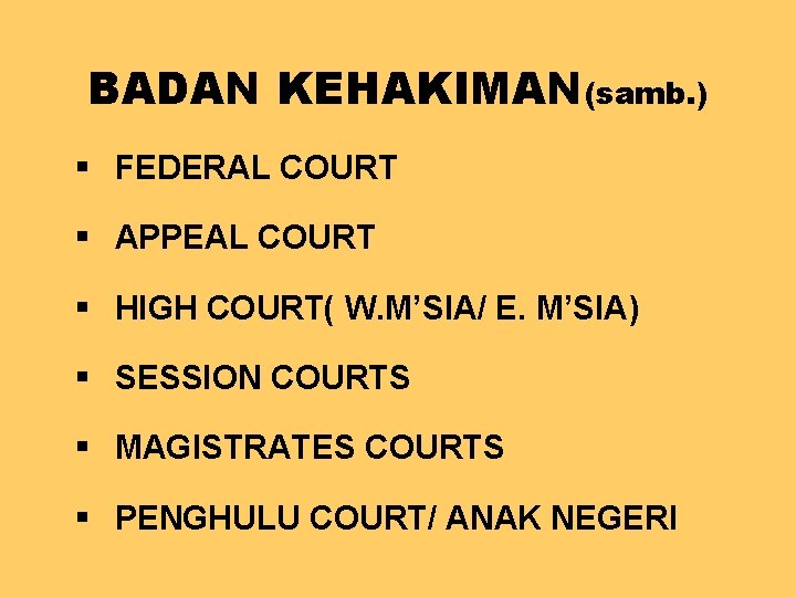 BADAN KEHAKIMAN(samb. ) § FEDERAL COURT § APPEAL COURT § HIGH COURT( W. M’SIA/