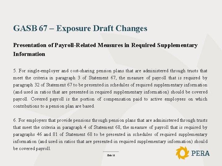 GASB 67 – Exposure Draft Changes Presentation of Payroll-Related Measures in Required Supplementary Information