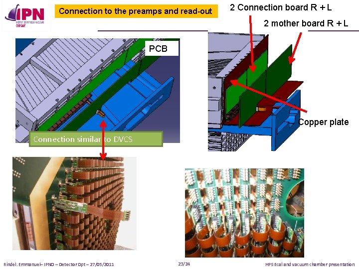 Connection to the preamps and read-out 2 Connection board R + L 2 mother