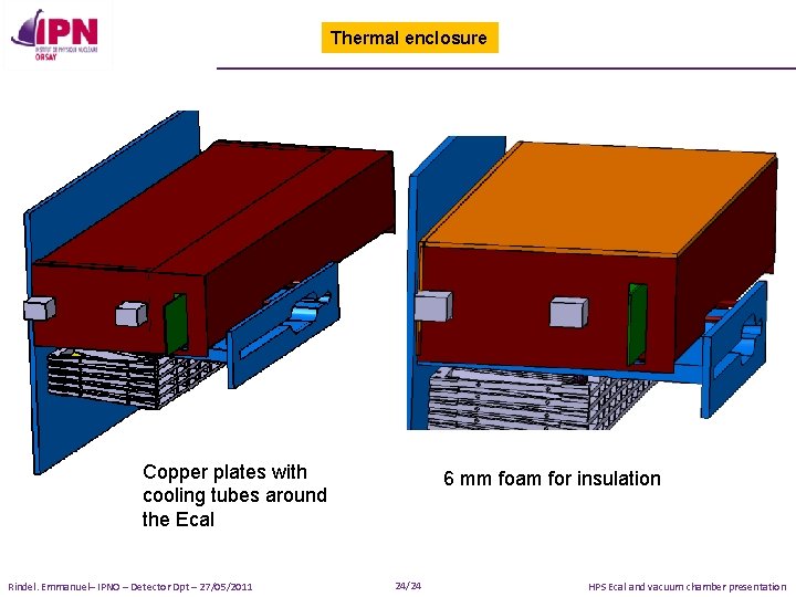 Thermal enclosure Copper plates with cooling tubes around the Ecal Rindel. Emmanuel– IPNO –