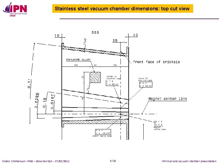 Stainless steel vacuum chamber dimensions: top cut view Rindel. Emmanuel– IPNO – Detector Dpt