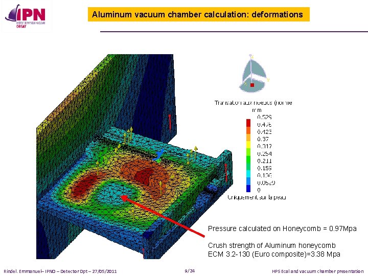 Aluminum vacuum chamber calculation: deformations Pressure calculated on Honeycomb = 0. 97 Mpa Crush