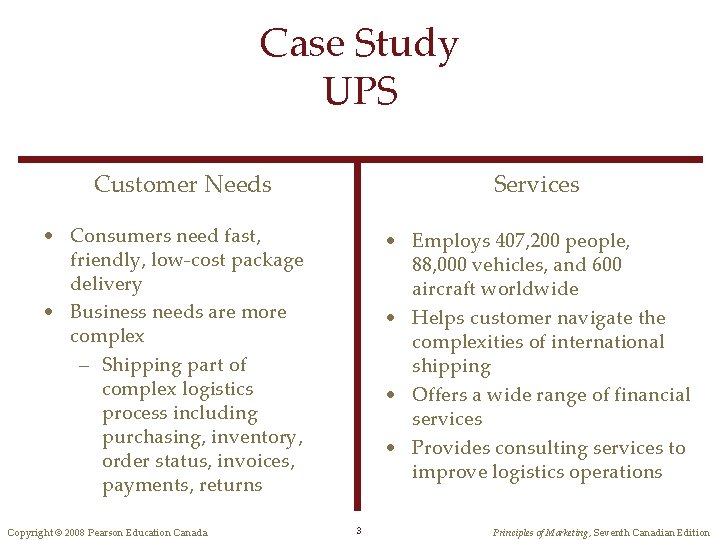Case Study UPS Customer Needs Services • Consumers need fast, friendly, low-cost package delivery