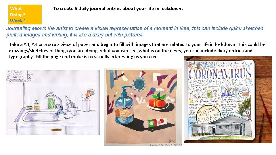 What To create 5 daily journal entries about your life in lockdown. Doing? Week