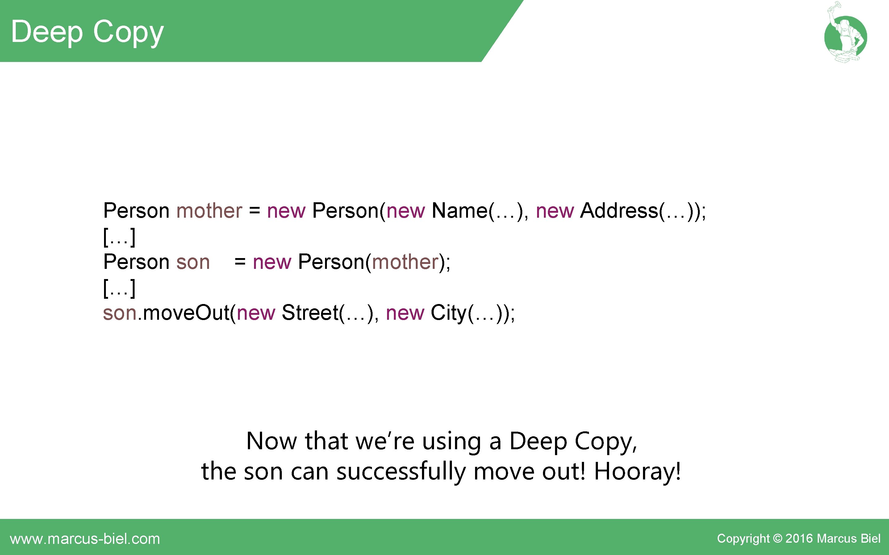 Deep Copy Person mother = new Person(new Name(…), new Address(…)); […] Person = new