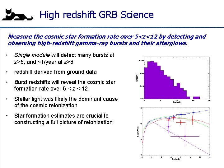 High redshift GRB Science Measure the cosmic star formation rate over 5<z<12 by detecting