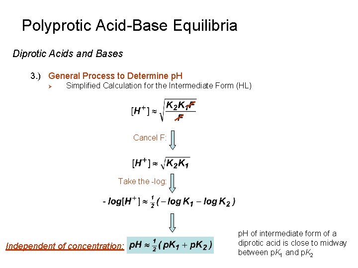 Polyprotic Acid-Base Equilibria Diprotic Acids and Bases 3. ) General Process to Determine p.