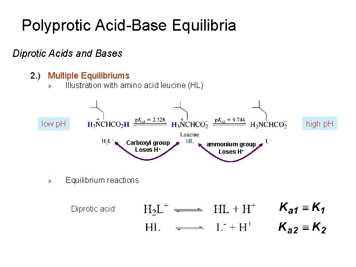 Polyprotic Acid-Base Equilibria Diprotic Acids and Bases 2. ) Multiple Equilibriums Ø Illustration with