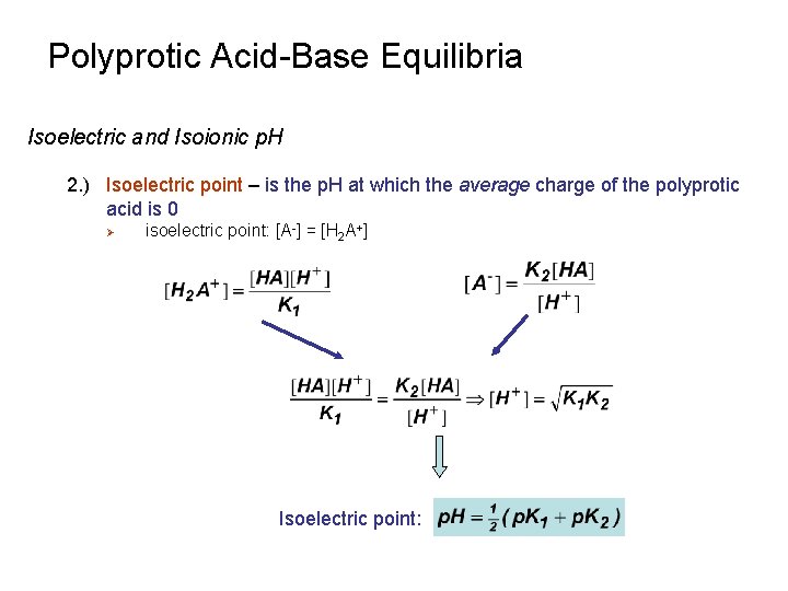 Polyprotic Acid-Base Equilibria Isoelectric and Isoionic p. H 2. ) Isoelectric point – is