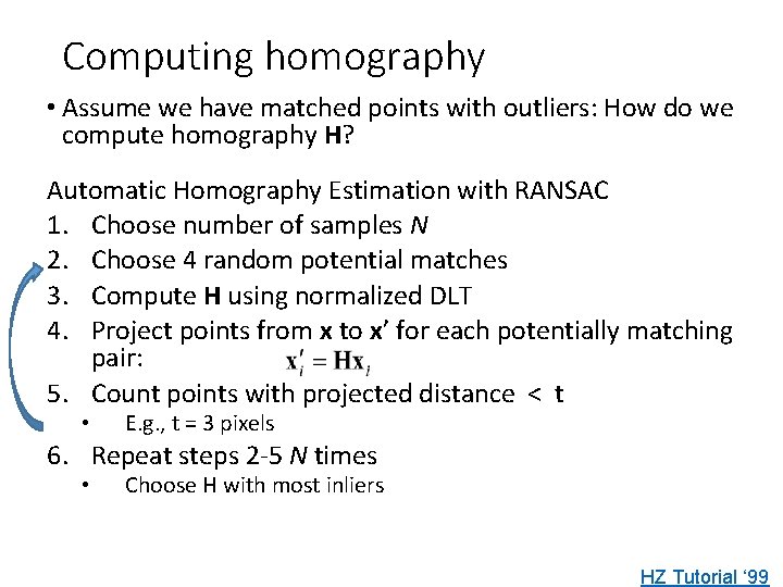 Computing homography • Assume we have matched points with outliers: How do we compute