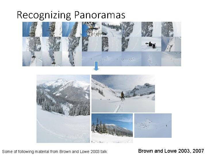 Recognizing Panoramas Some of following material from Brown and Lowe 2003 talk Brown and