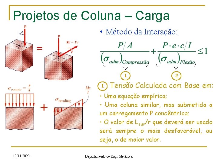 Projetos de Coluna – Carga • Método da Interação: Excêntrica 1 1 2 Tensão