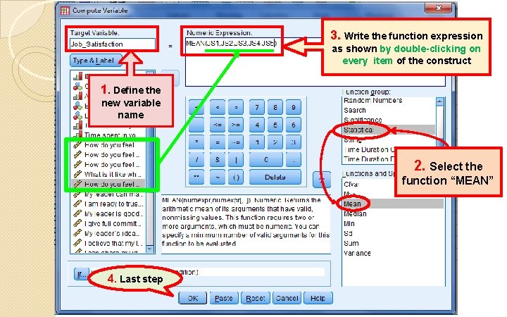 3. Write the function expression as shown by double-clicking on every item of the