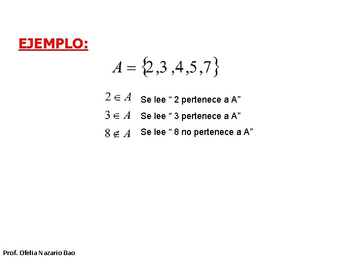 EJEMPLO: Se lee “ 2 pertenece a A” Se lee “ 3 pertenece a