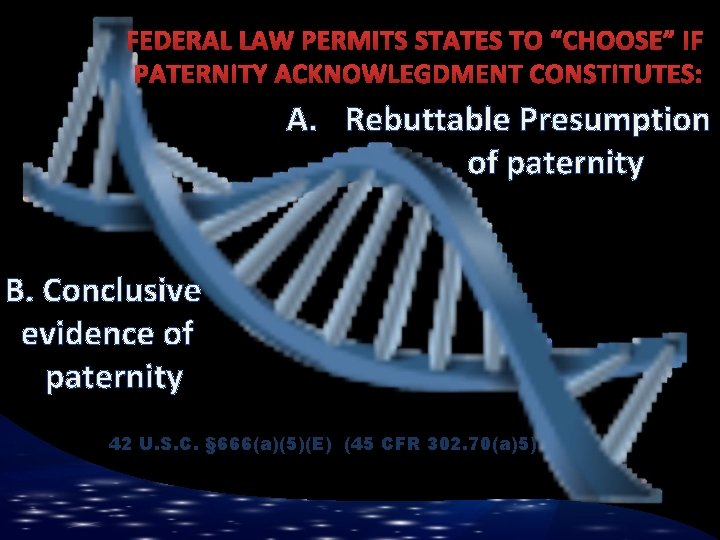 FEDERAL LAW PERMITS STATES TO “CHOOSE” IF PATERNITY ACKNOWLEGDMENT CONSTITUTES: A. Rebuttable Presumption of
