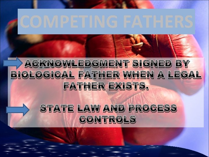COMPETING FATHERS ACKNOWLEDGMENT SIGNED BY BIOLOGICAL FATHER WHEN A LEGAL FATHER EXISTS. STATE LAW
