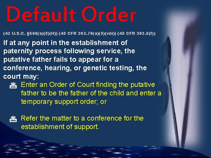 Default Order (42 U. S. C. § 666(a)(5)(H)) (45 CFR 302. 70(a)(5)(viii)) (45 CFR