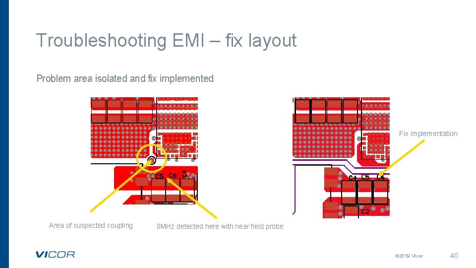 Troubleshooting EMI – fix layout Problem area isolated and fix implemented Fix implementation Area