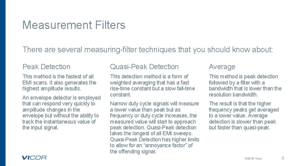 Measurement Filters There are several measuring-filter techniques that you should know about: Peak Detection