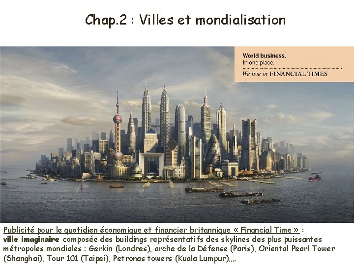 Chap. 2 : Villes et mondialisation Publicité pour le quotidien économique et financier britannique