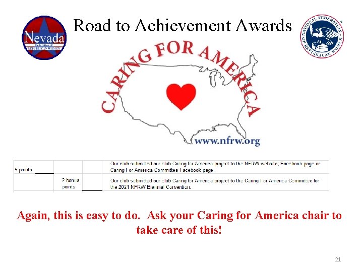 Road to Achievement Awards Again, this is easy to do. Ask your Caring for