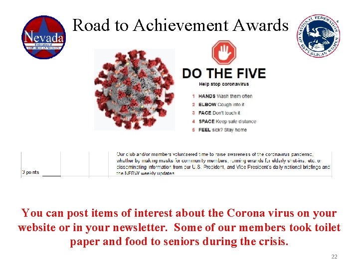 Road to Achievement Awards You can post items of interest about the Corona virus