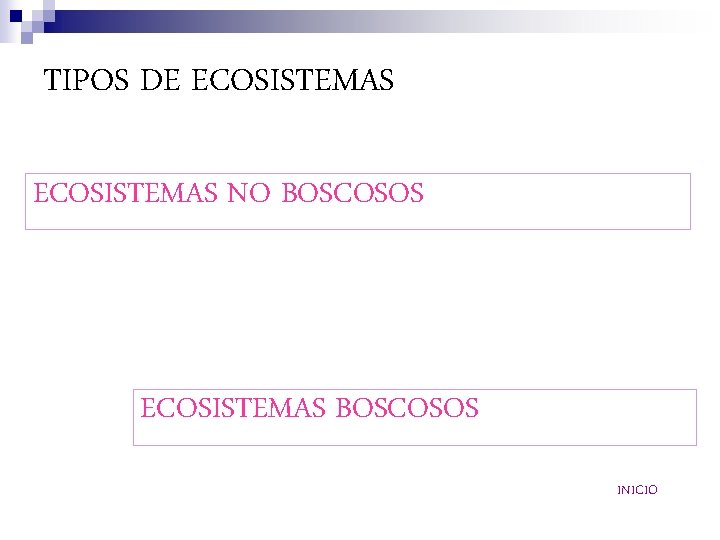 TIPOS DE ECOSISTEMAS NO BOSCOSOS ECOSISTEMAS BOSCOSOS INICIO 