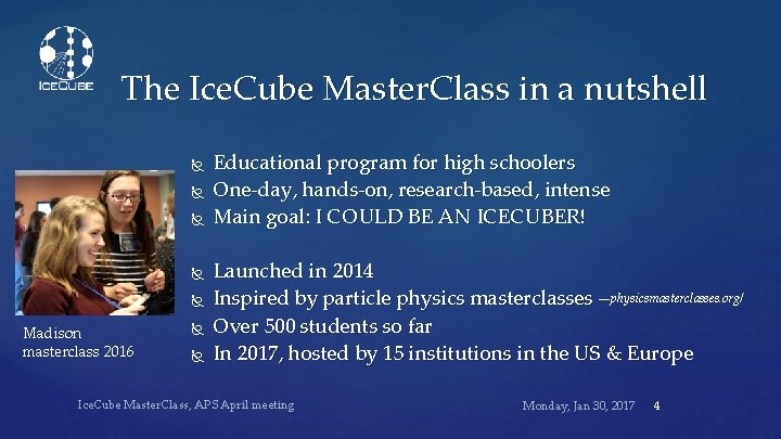 The Ice. Cube Master. Class in a nutshell Madison masterclass 2016 Educational program for